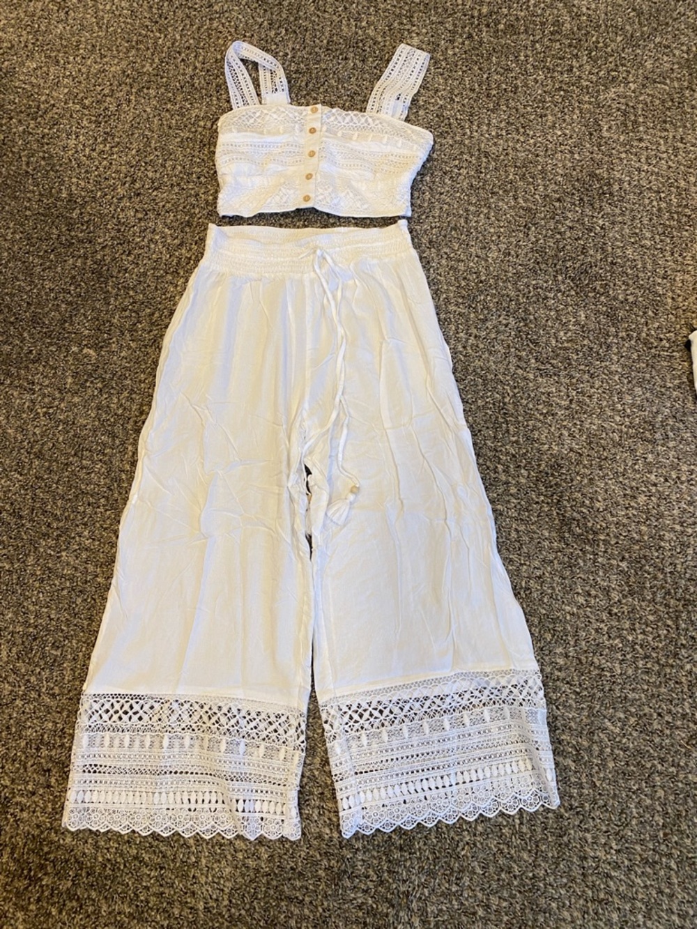 GOA beachwear by Japan White Lace-Trim Wide Leg Pants & Crop Top Set